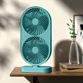 Double Head Rechargeable Green Desk Fan (120° Adjustable High Speed Portable Fan)